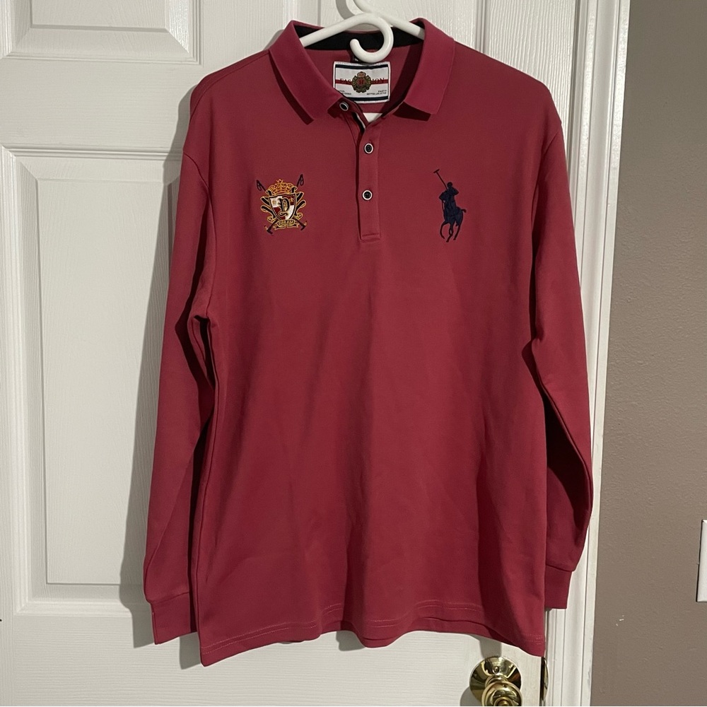 Fashion Brand Embroidered Polo Size XXXL Long sleeve Light Red Polo Pullover